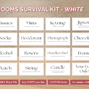 Personalized Editable Groom Survival Kit | Instant Download | White, Labels, Gifts, Tags, for Him, Grooms, Bride, Edit, Custom, Template