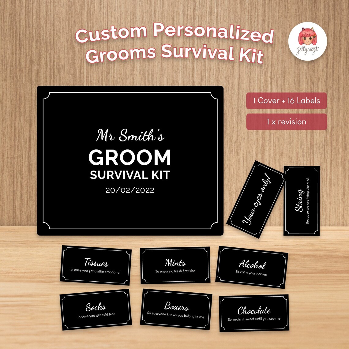 Custom Personalized Groom Survival Kit Instant Download Black ...