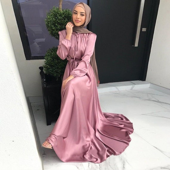 Luxury Satin Modest Dress Dubai Abaya Modest Prom Dress High - Etsy  Singapore