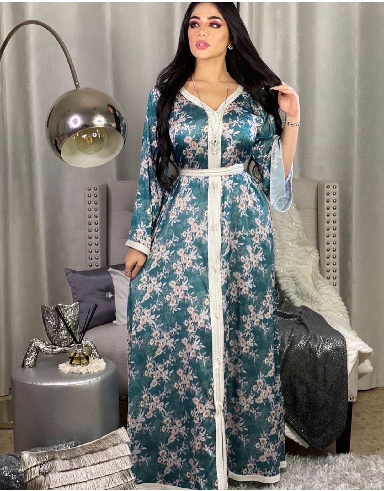 Dubai Floral Maxi Dress for Women Long Sleeved Arabian Dress - Etsy