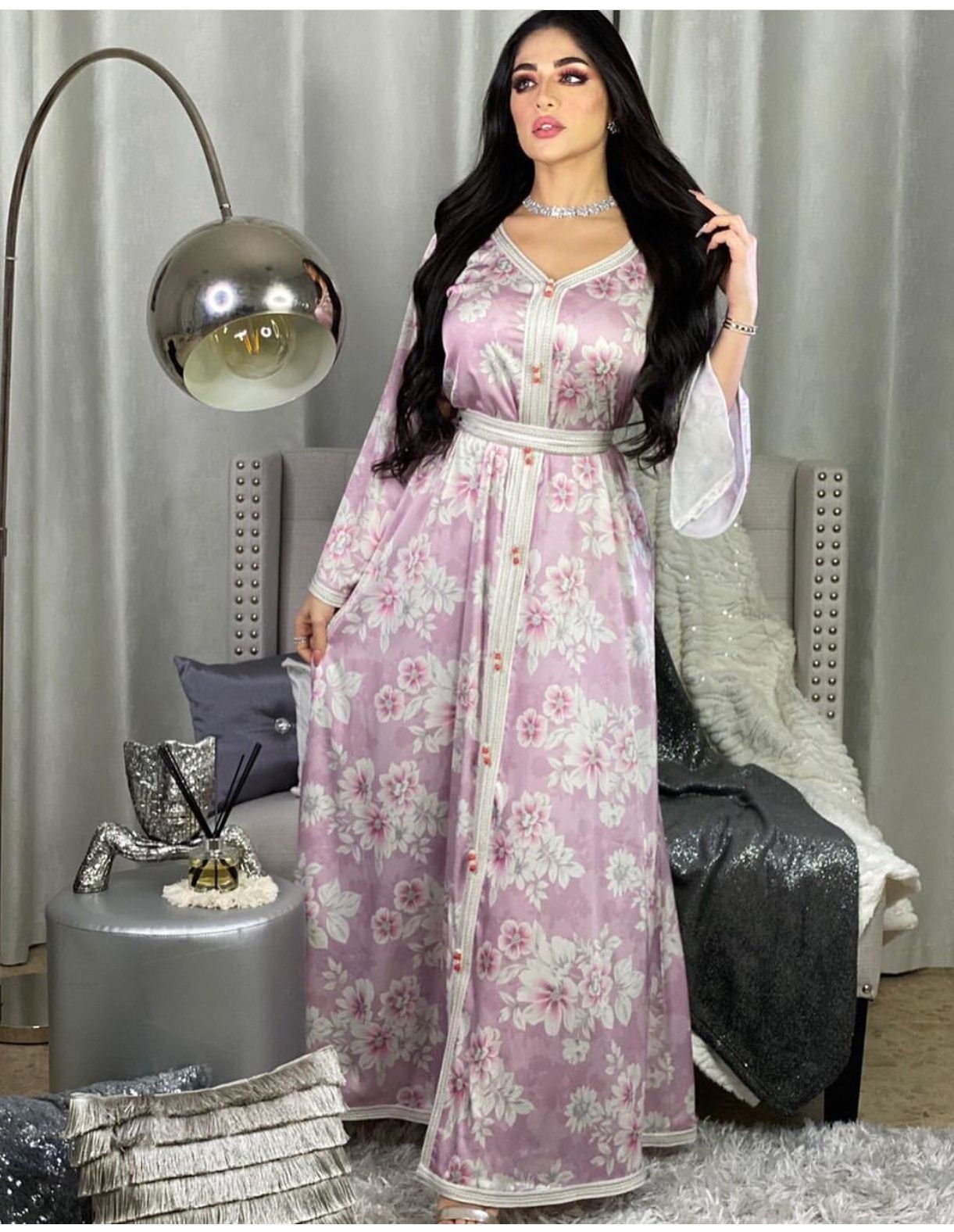 Dubai Floral Maxi Dress for Women Long Sleeved Arabian Dress | Etsy