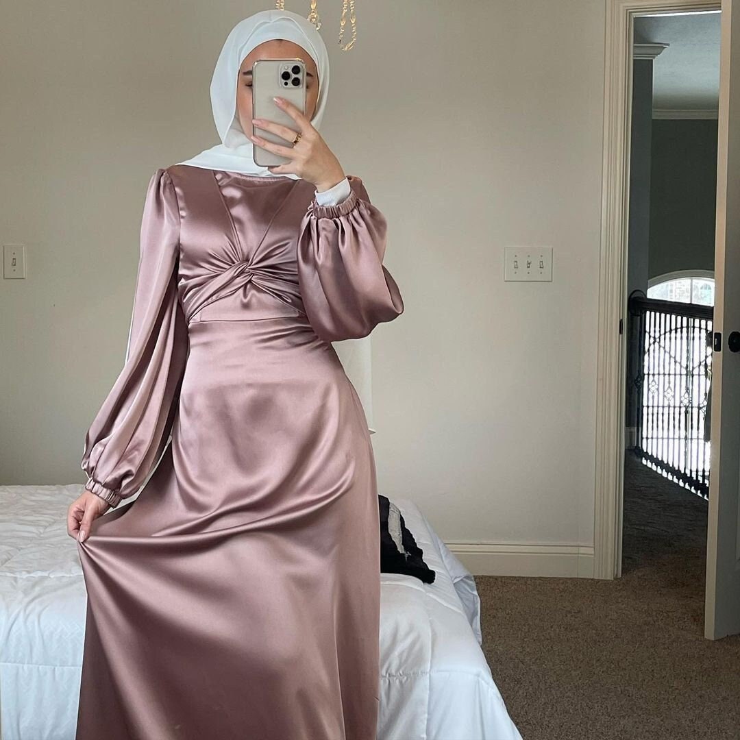 Stun Intens Retoucheren Satin Eid Dress Long frock Maxi modest dress for women Hijab - Etsy België