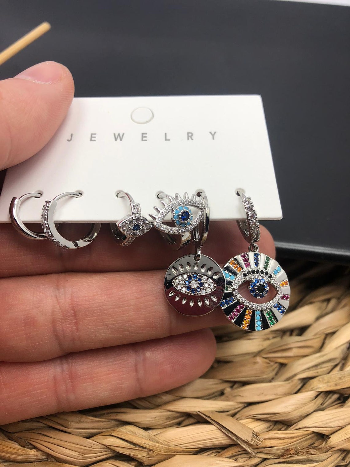 evil eye hoop earrings silver