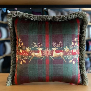 Christmas Spirit Fringe Velvet Decorative Throw Pillow Case, Designer Holiday Tassel Cushion Cover Handmade Lumbar Pillowcase Multiple Sizes