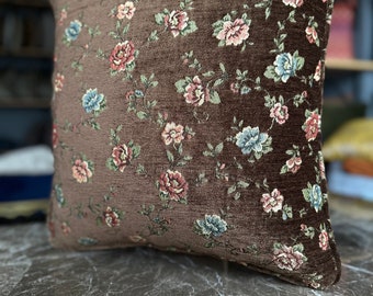 Funda de cojín floral de LUJO, funda de almohada de tiro tejido marrón, funda de almohada Cottage Chic, país francés decorativo hecho a mano, regalo de inauguración de la casa