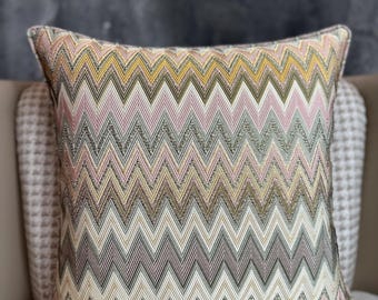 Funda de cojín de lujo, funda de almohada multicolor con diseño de chevron, funda de almohada en zigzag, fundas de almohada hechas a mano, regalo de inauguración de la casa