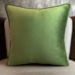Solid Olive Green Velvet Throw Pillow, Cushion Cover with Piping edges, Handmade Decor Lumbar, Perfect Gift for Housewarming ,Multiple Sizes