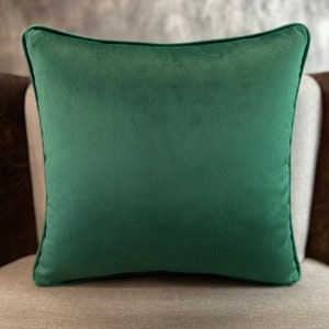 Solid Green Velvet Throw Pillow, Cushion Cover with Piping edges, Handmade Decor Lumbar, Perfect Gift for Housewarming , 18x18 Multi Size