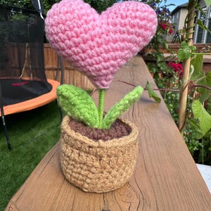 Crochet Heart Pot , Cute Handmade Knitted Love Heart ,Home Decor Housewarming Gift for Her, Artificial Flower for Desktop, Office