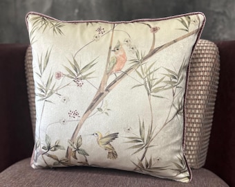 Stylish Floral Peacock Velvet Throw Pillow Cushion Cover with Piping edges, Cottage Chic Pillow, French Country Home Decor , Multi Sizes