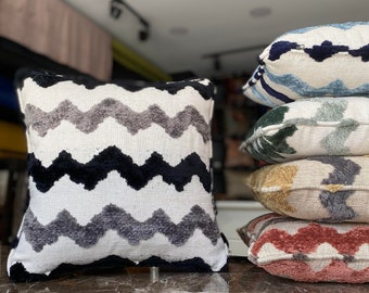 Decorative Linen Cushion Cover, Black & Gray Chevron Linen Throw Pillow Cover, Linen Euro Sham, Zigzag Cotton Pillow Cover