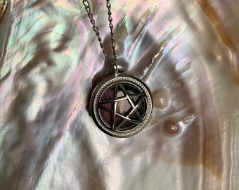 Pentacle crystal necklace, Crystal pendant, Sterling silver plating necklace, sterling silver plating pentacle necklace