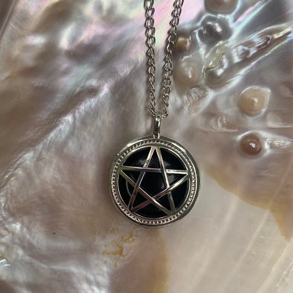 Pentacle crystal necklace, Crystal pendant, Sterling silver plating necklace, sterling silver plating pentacle necklace