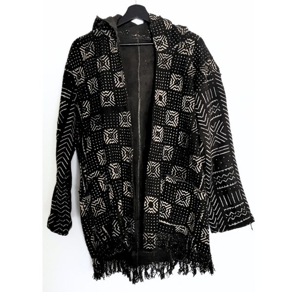 Black bogolan hooded jacket / vest - Unisex