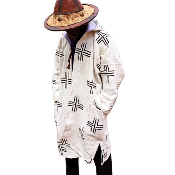 Long bogolan hooded jacket / vest Unisex