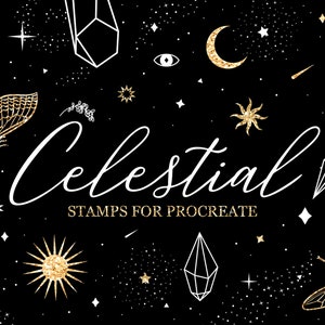 Celestial Esoteric Mystical Procreate Stamp Brushes - Planets - Stars - Moon - Sun - Witchcraft - Tattoo - Tarot - Sparkly - Glitter