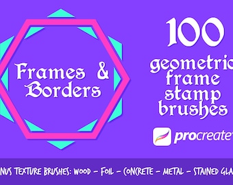 Procreate Frames & Wreaths + Borders Procreate Brushes - 100 Stamp Brush Set - Create And Draw Geometric Shapes