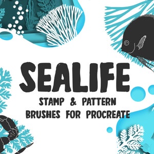 Sealife Procreate Pattern Brushes and Stamps ∣ Fish ∣ Ocean ∣ Shark ∣ Seaweed ∣ Seashell ∣ Dolphin ∣ Crab ∣ Lobster