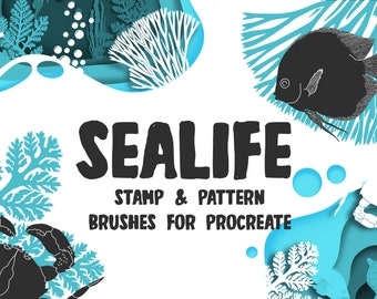 Sealife Procreate Pattern Brushes and Stamps ∣ Fish ∣ Ocean ∣ Shark ∣ Seaweed ∣ Seashell ∣ Dolphin ∣ Crab ∣ Lobster