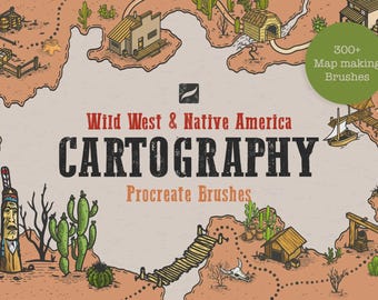 Pędzle do map Procreate: Kartografia Dzikiego Zachodu i Ameryki Rdzennej (zestaw ponad 300 pędzli)