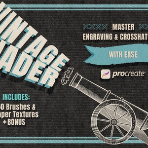 Procreate pennelli per shader vintage, incisione master, incisione e tratteggio incrociato, pennelli per motivi a inchiostro inciso, grana della carta antica