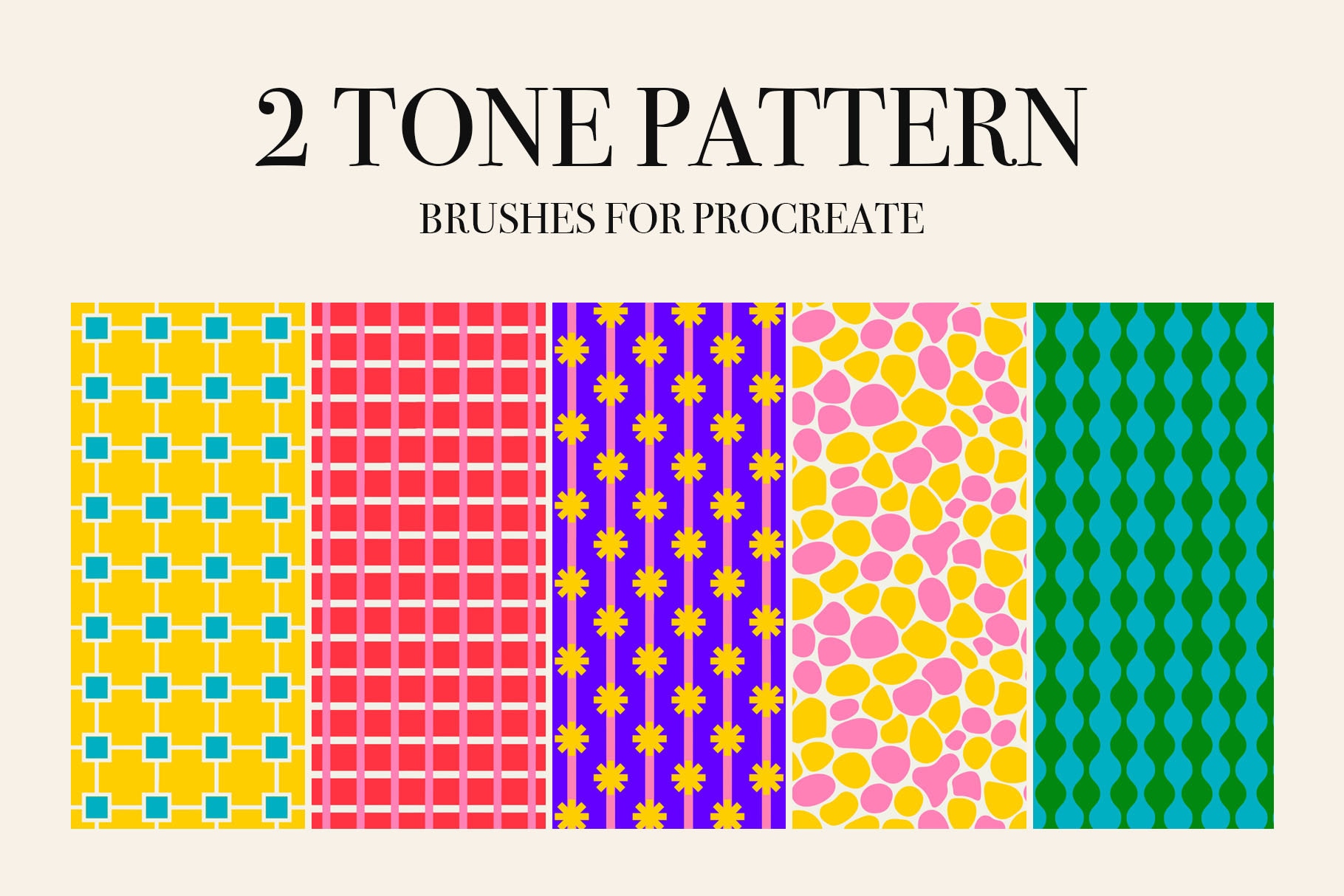 Procreate Two-Tone Seamless Pattern Brushes – 20 Geometric Repeat Brushes for Dual-Color Designs