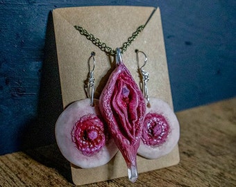 Vagina Necklace, Nipple Earrings, Inexpensive Jewelry, Feminist Necklace, Novelty Yoni Necklace And Boob Earring Energy Sex Amethyst Jewelry