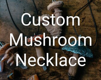 CUSTOM MUSHROOM NECKLACE, oyster Mushrooms, Goblincore Necklace, Fungi, Aesthetic Thin Chain Clear Quartz Oyster Mushrooms Pendant,