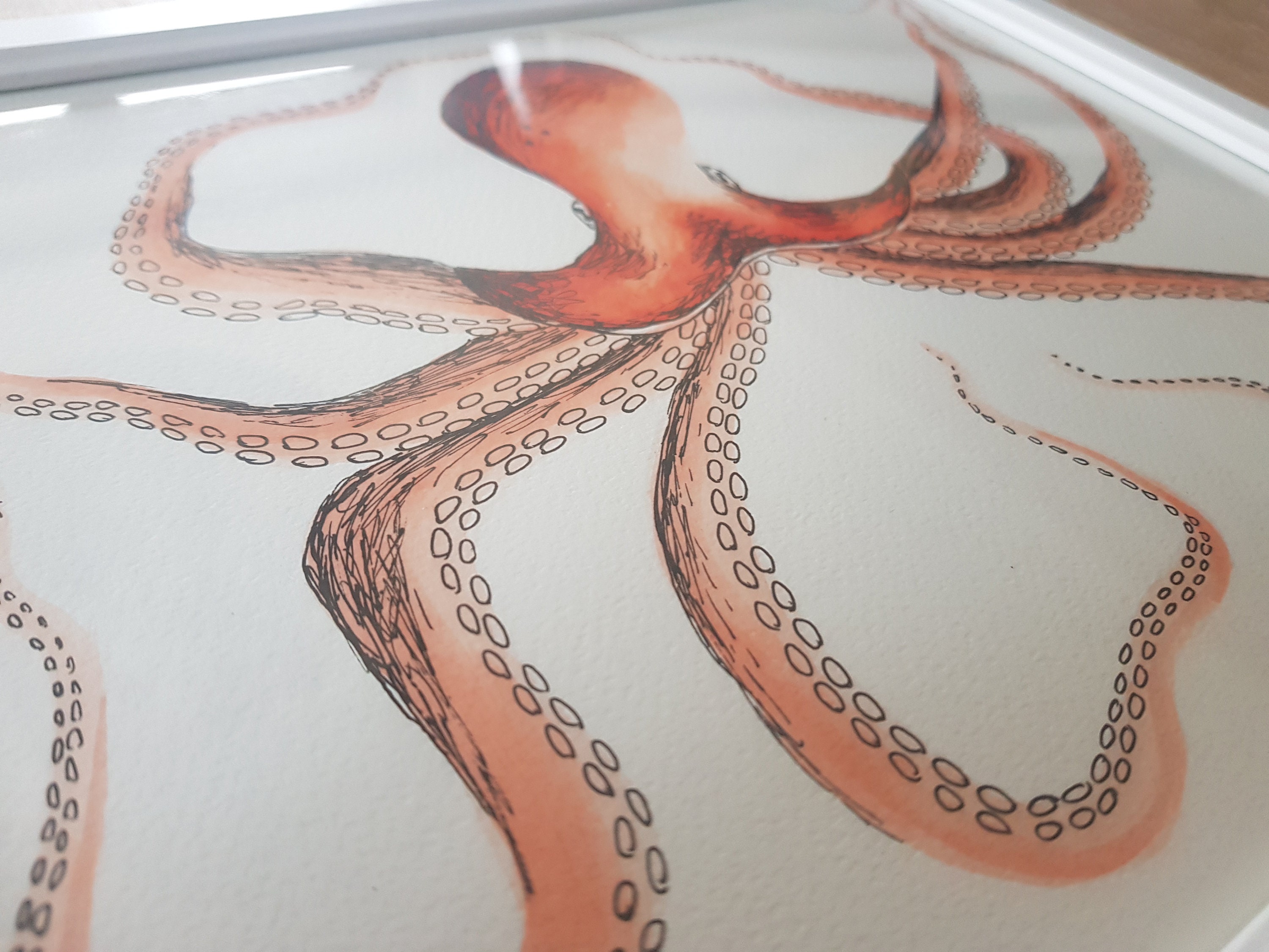 Watercolour and Ink Octopus Painting Framed Pen and Paint Etsy UK