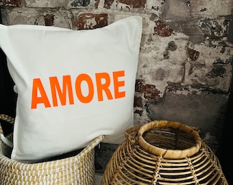 Amore cotton cushion cover, decorative garden cushion, neon cushion cover, iron-on neon cushion ABC