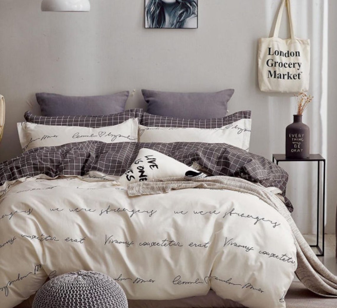 Cotton Words Duvet Cover Bed Set Super Soft 3pcs Etsy
