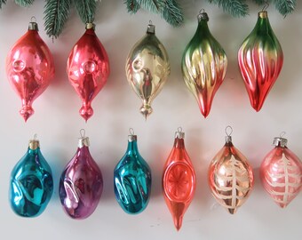 christmas decoration 70s shiny glass ornament Set of 10 Soviet Vintage Christmas ornament Colored Pine Cone Made of Glass in USSR