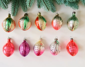 christmas decoration 70s shiny glass ornament Set of 10 Soviet Vintage Christmas ornament Colored Pine Cone Made of Glass in USSR