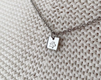 Personalized Initial Charm Necklace Square | Custom Hand Stamped Letter Initial Necklace | Friendship | Birthday Gift | Gifts for Her