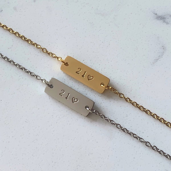 TWO Personalized Initial Bar Bracelets | Handstamped Custom Letter | Matching Couples | Gifts for Her Him | Birthday | Engraved Bracelet