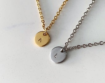 TWO Personalized Necklaces Silver Rose Gold Initial Charm Disc | Custom Handstamped | Gifts for Her Him Matching Couples Necklace | Birthday