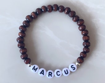 Personalized Letter Wooden Bead Bracelet | Custom Friendship Name Initial Date Word Bracelet | DIY | Gift for Him Her Couples Matching