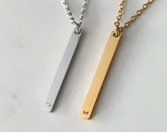 TWO Personalized Thin Bar Initial Bar Necklaces | Gift for Her Him | Handstamped Custom Letter Matching Couples Necklace Birthday Engraved