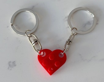Matching Heart Brick Set Keychain | 2 Half Heart Keychain | 2 Piece Couples Keychain Set | Heart Blocks | Gifts for Her Him Wedding Couples