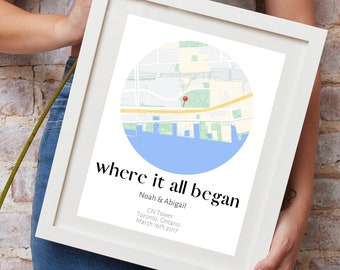 Personalized Map | Customized Gifts for Her Him Anniversary | Where It All Began | Our First Date Kiss | Where We Met | Digital Download