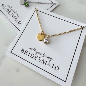 Brautjungfer Vorschlag Initial Charm Halskette | Geburtsstein personalisierte benutzerdefinierte Monogramm Halskette | Willst du meine Brautjungfer sein Geschenk ihre Hochzeit