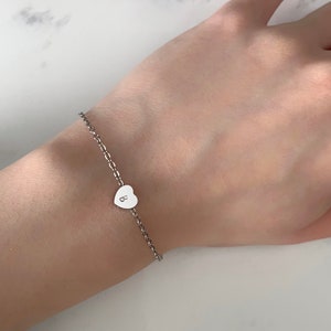 Personalized Heart Initial Charm Bracelet | Custom Handstamped Letter Heart Bead | Birthday Gifts for Her | Anniversary Love Silver Dainty