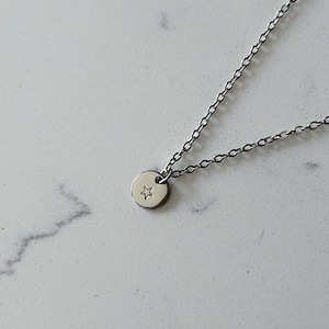 Star Charm Disc Necklace | Custom Hand Stamped Star North Star Pendant | Dainty Simple North Star Necklace Engraved Gifts for Her Him | Star
