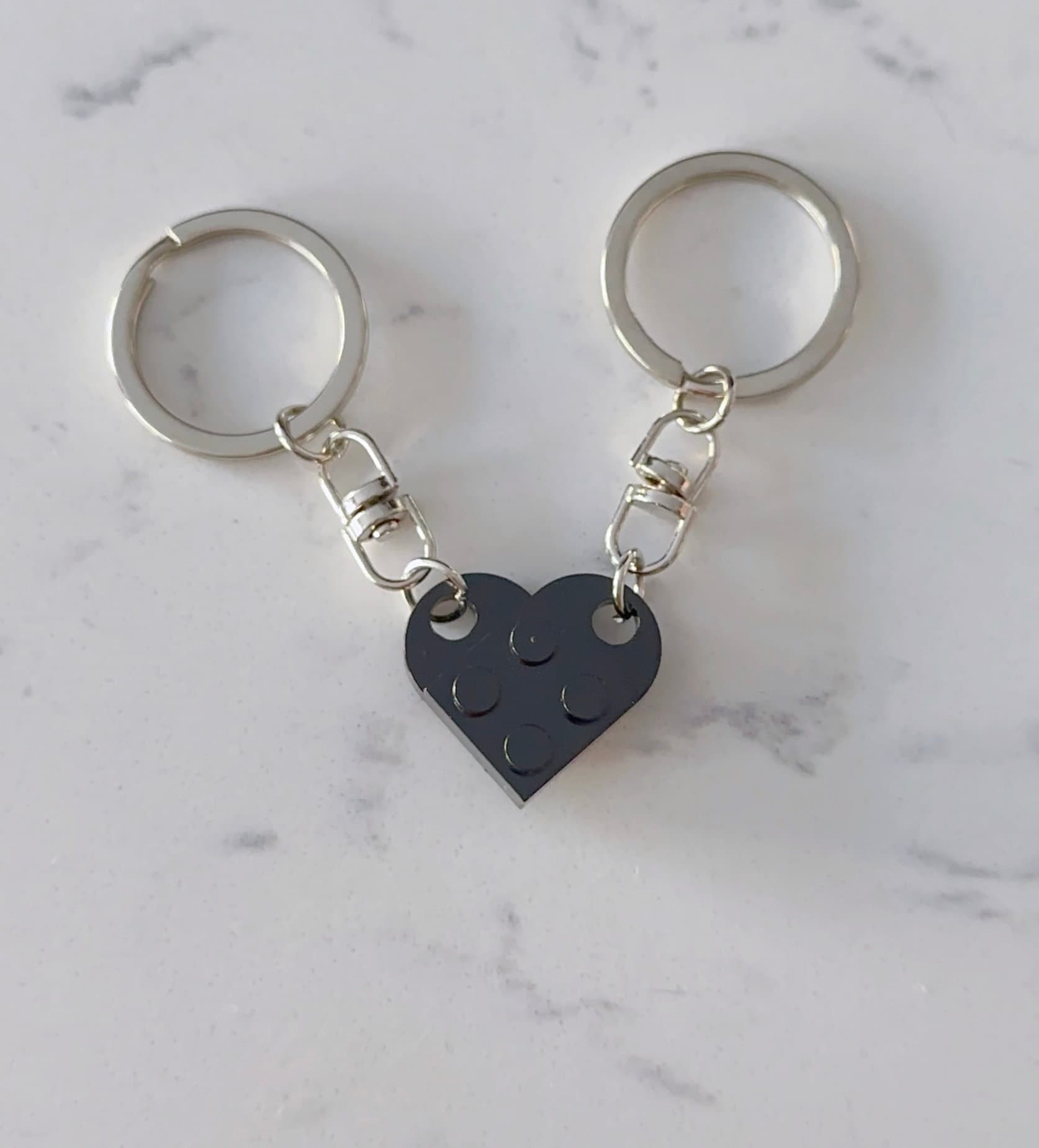 Matching Heart Brick Set Keychain | 2 Half Heart Keychain | 2