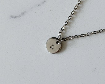 Moon Charm Disc Necklace | Custom Hand Stamped Moon Crescent Pendant | Crescent Moon Necklace Engraved Gifts for Her Him | Men Necklace