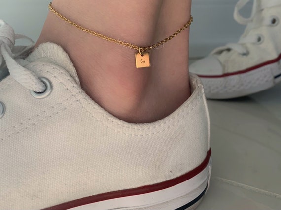 TWO Personalized Anklets | Silver Rose Gold Initial Disc Charm Anklet | Custom Hand Stamped Jewelry | Gifts for Her | Friendship Bracelet