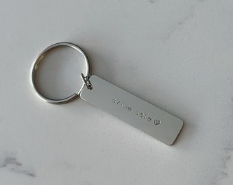 Personalized Drive Safe Keychain | Custom Engraved Message Keychain | Hand Stamped Keychain | Gifts for Her | Gifts for Him | Men&#39;s Keychain