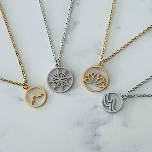 Mountain Lotus Compass Wave Pendant Necklace | Travel Nature Water Ocean Water Lilly Necklace Jewelry | Wanderer Explorer Gifts for Her Him
