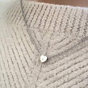 Personalized Heart Initial Charm Necklace | Custom Handstamped Letter Heart Bead | Birthday Gifts for Her | Anniversary Choker Silver Dainty