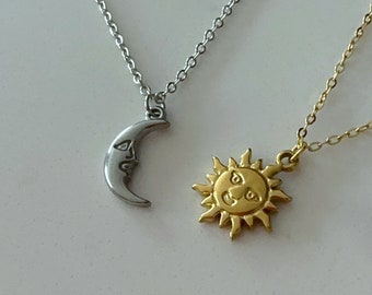 Sun and Moon Pendant Necklace Set | Two Custom Moon Crescent Sun | Gifts for Her Him Friendship Matching Couples Necklace Set Minimal